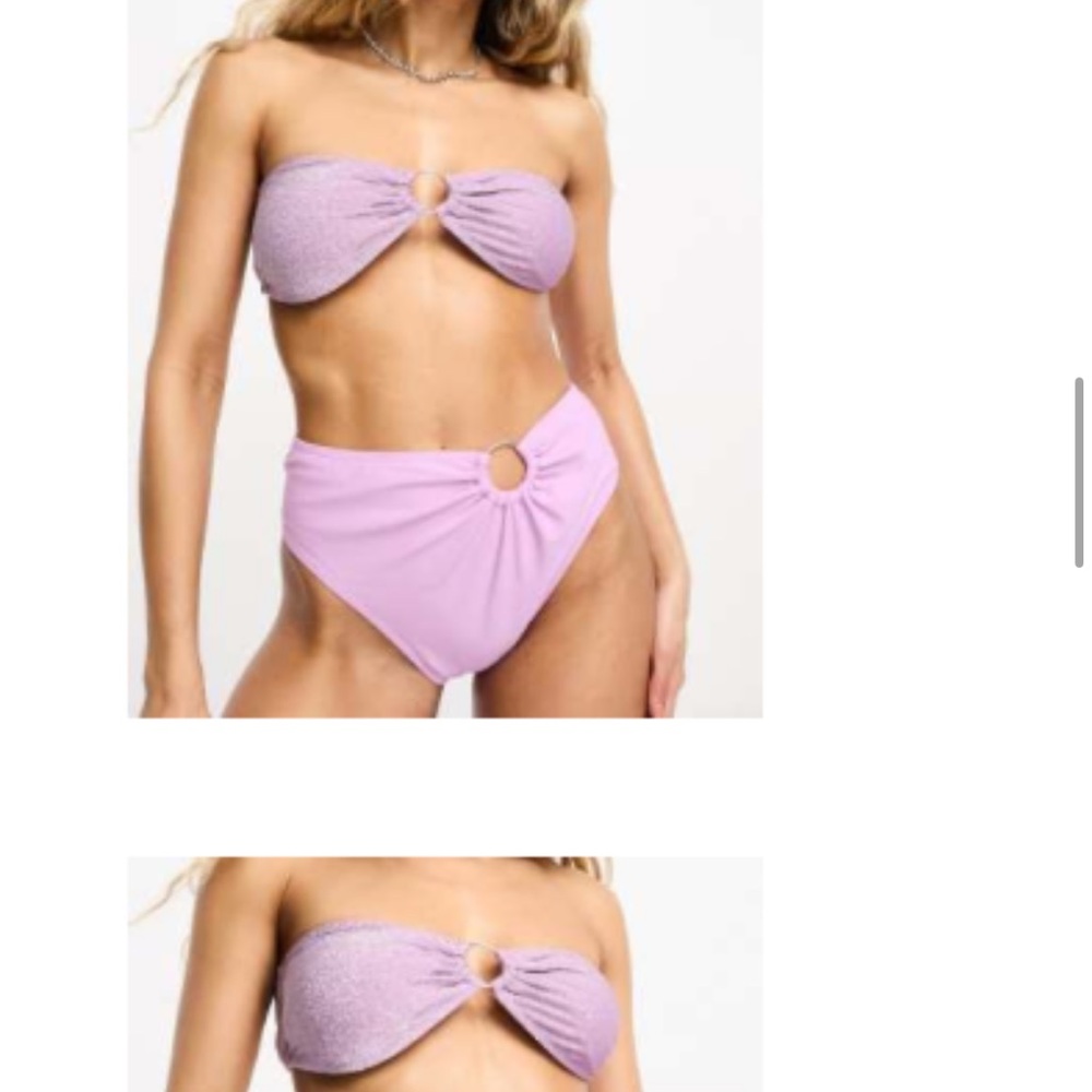 Lilac sparkly bikini top and high waisted ring bottom